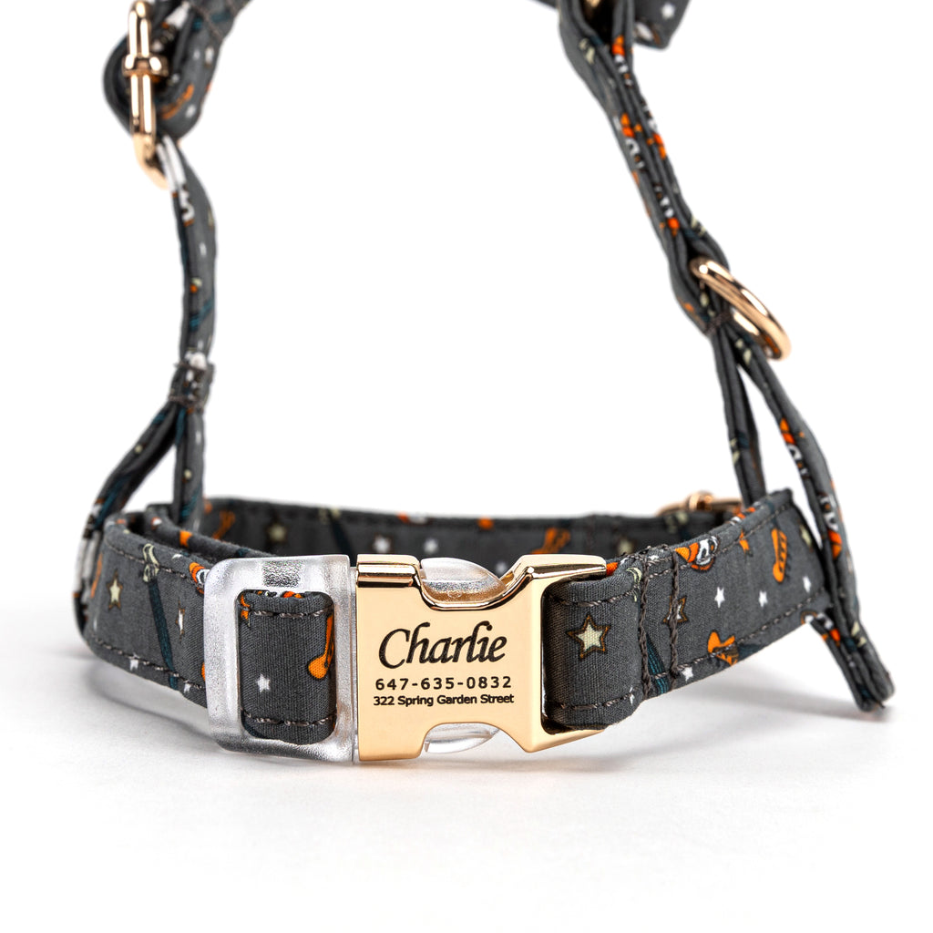 100% Cotton Adjustable No Pull Dog Harness  Guitar front