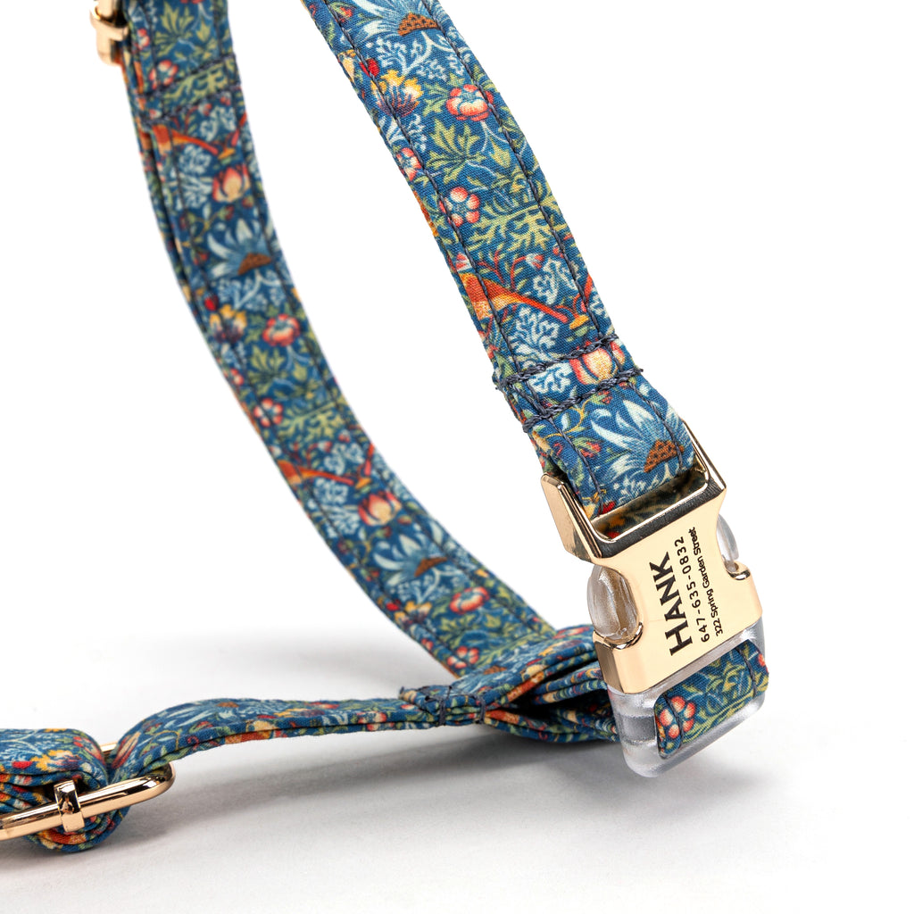 100% Cotton Adjustable No Pull Dog Harness Strawberry Thief BUCKLE