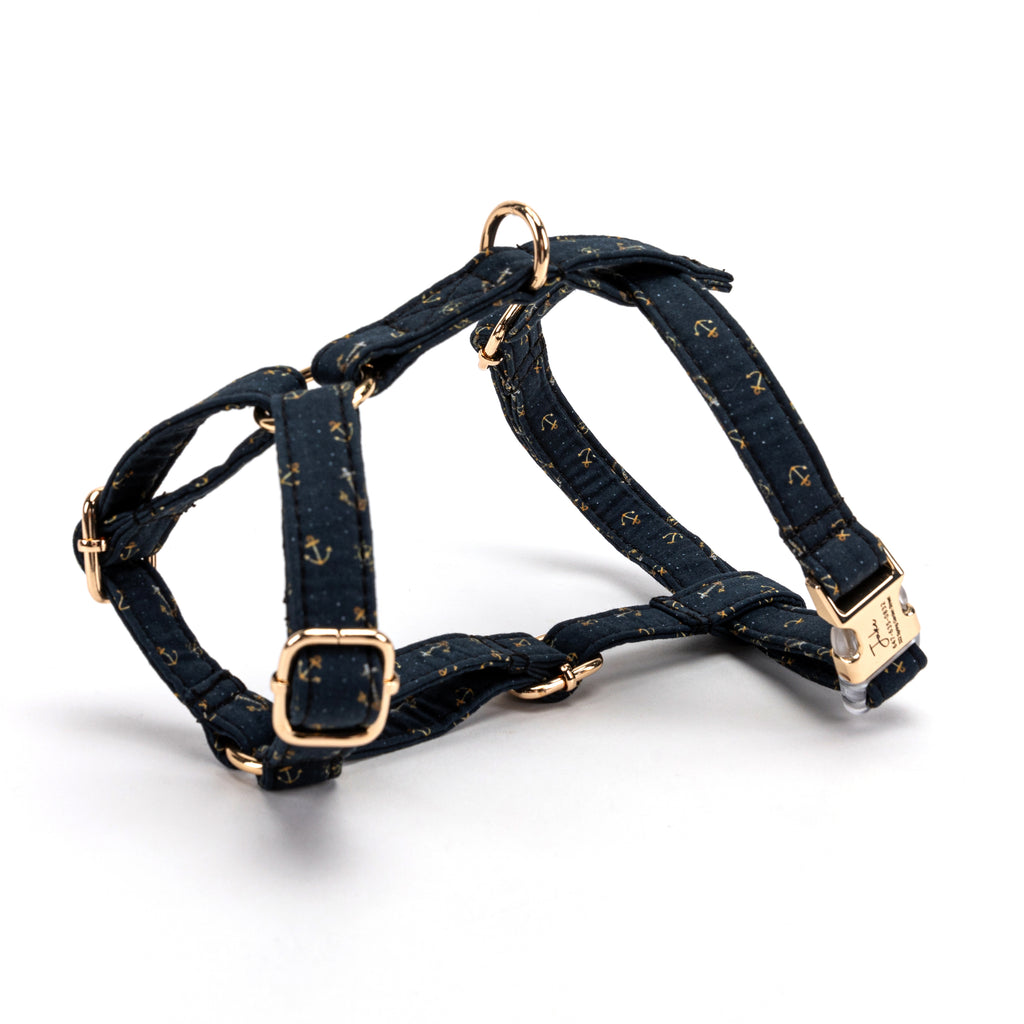 100% Cotton Adjustable No Pull Dog Harness Nautical SIDE