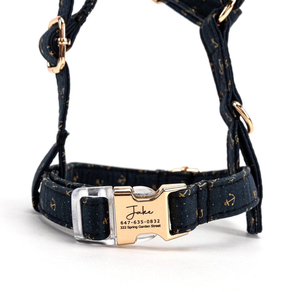 100% Cotton Adjustable No Pull Dog Harness Nautical FRONT