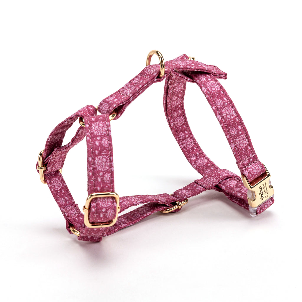 100% Cotton Adjustable No Pull Dog Harness Wild Tulip SIDE