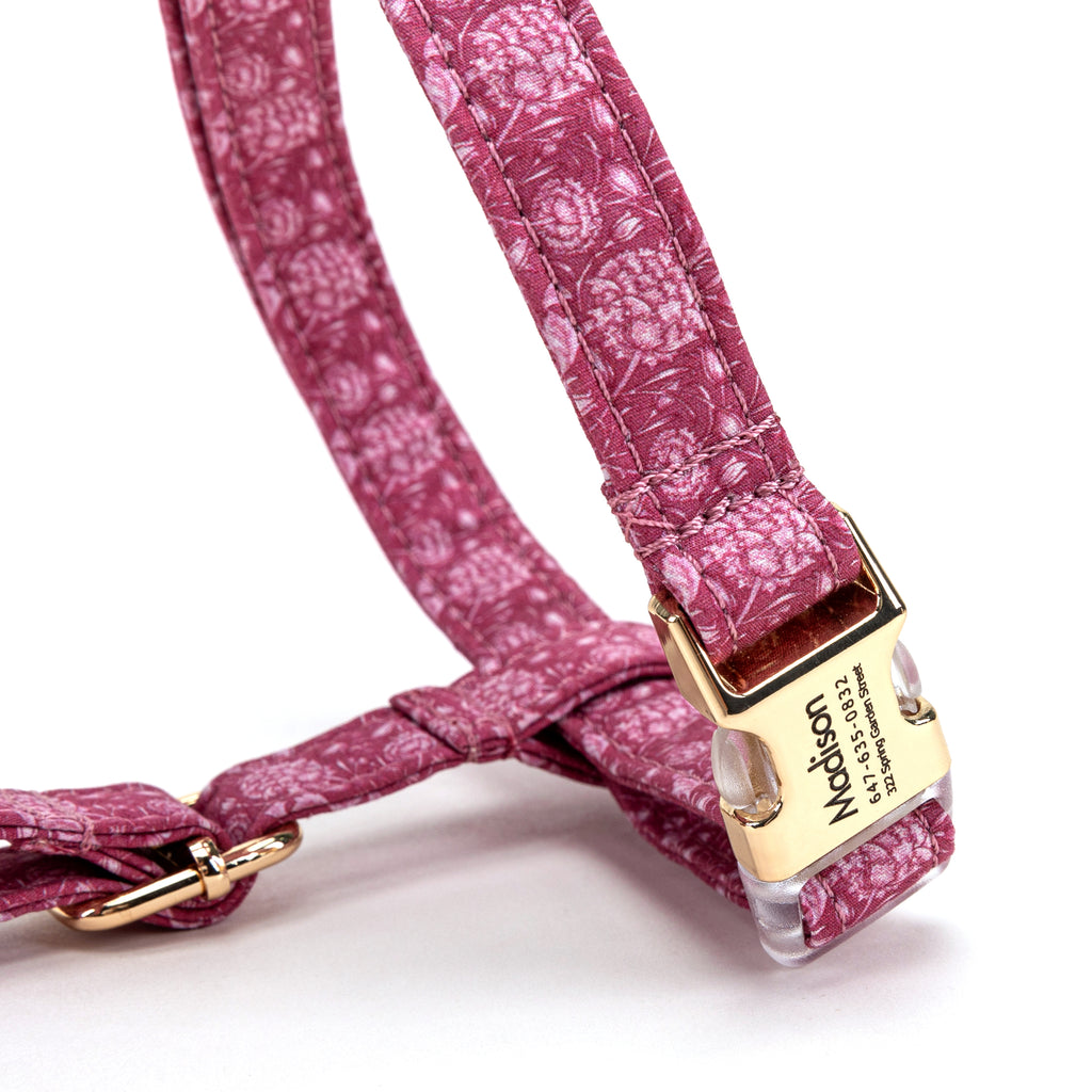 100% Cotton Adjustable No Pull Dog Harness Wild Tulip BUCKLE