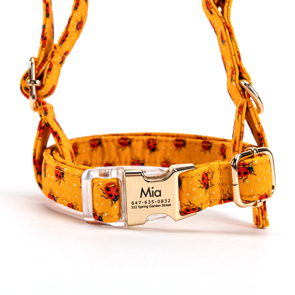 100% Cotton Adjustable No Pull Dog Harness Ladybug FRONT
