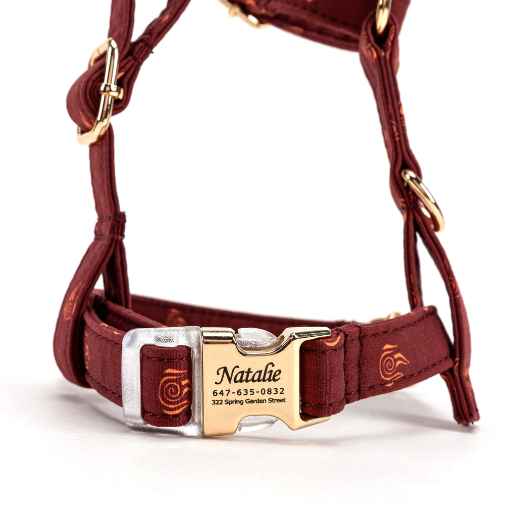 100% Cotton Adjustable No Pull Dog Harness Avatar Fire Nation FRONT