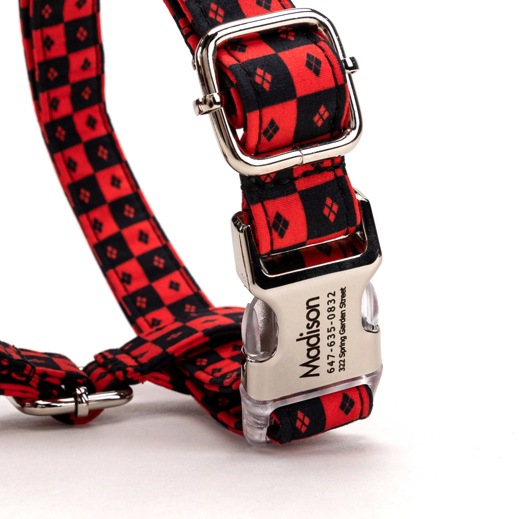 100% Cotton Adjustable No Pull Dog Harness  Harley Quinn buckle