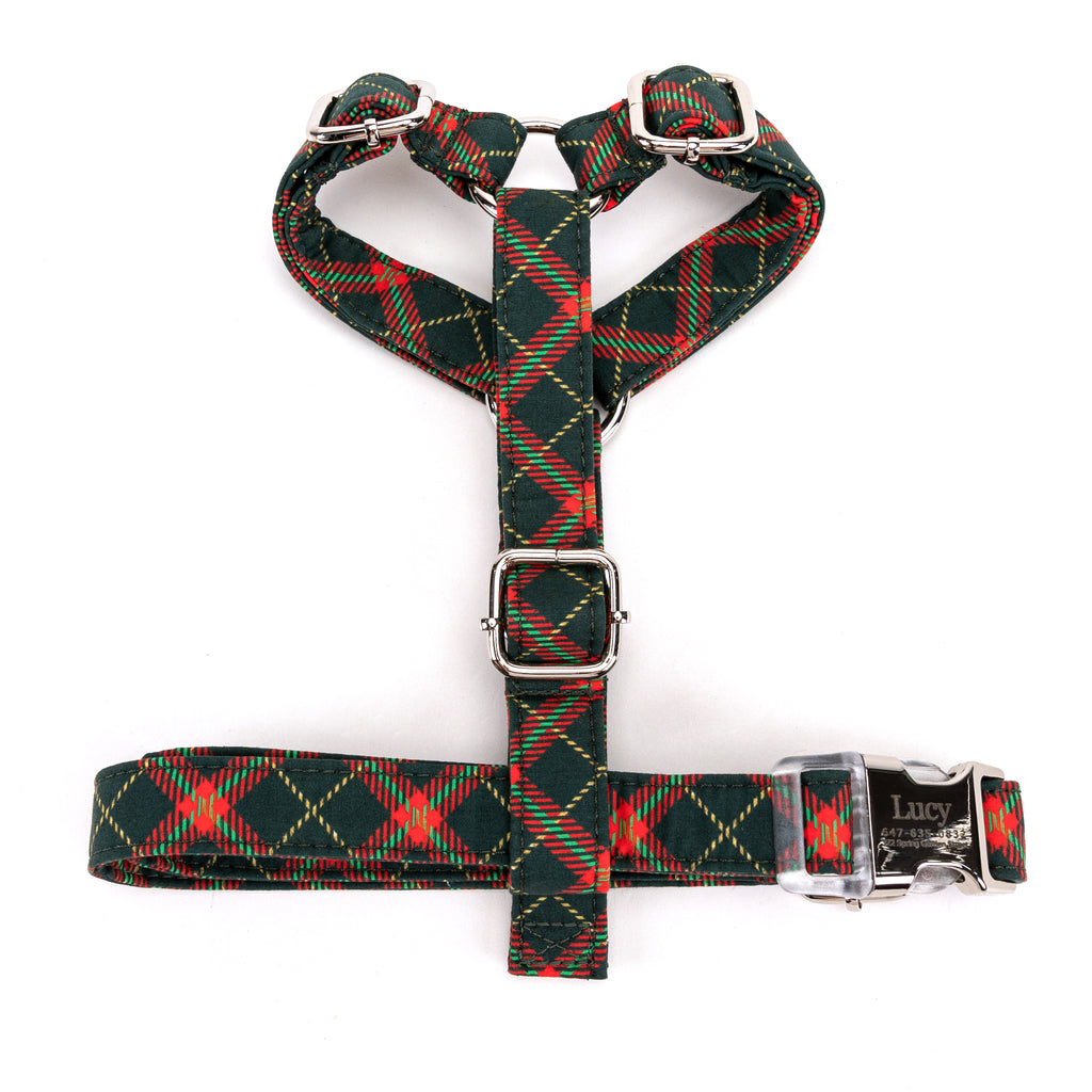 100% Cotton Adjustable No Pull Dog Harness  Christmas Plaid top