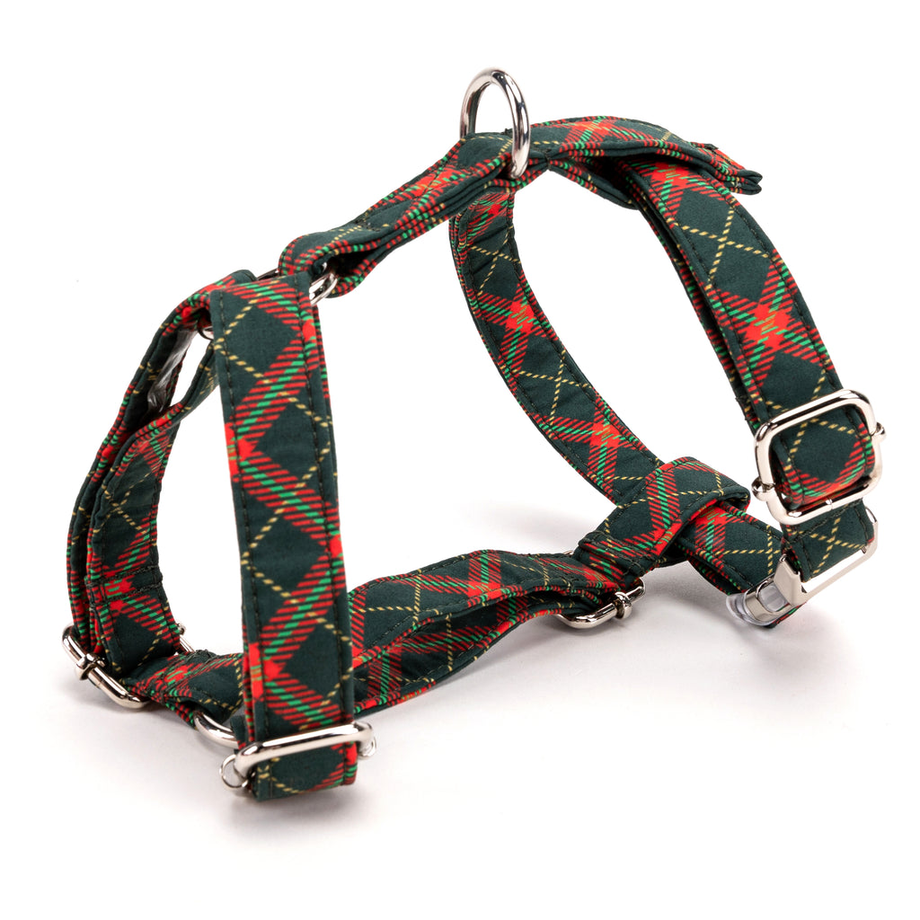 100% Cotton Adjustable No Pull Dog Harness  Christmas Plaid side