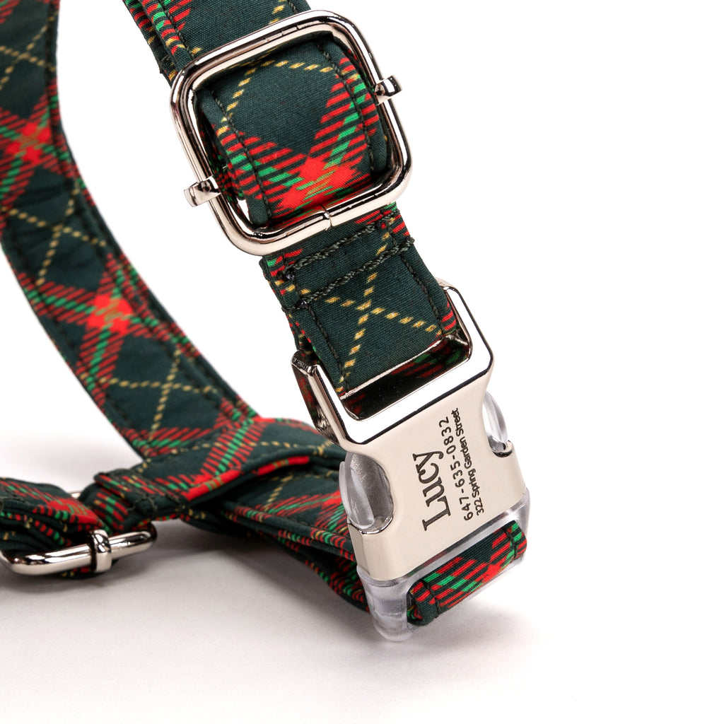 100% Cotton Adjustable No Pull Dog Harness  Christmas Plaid buckle