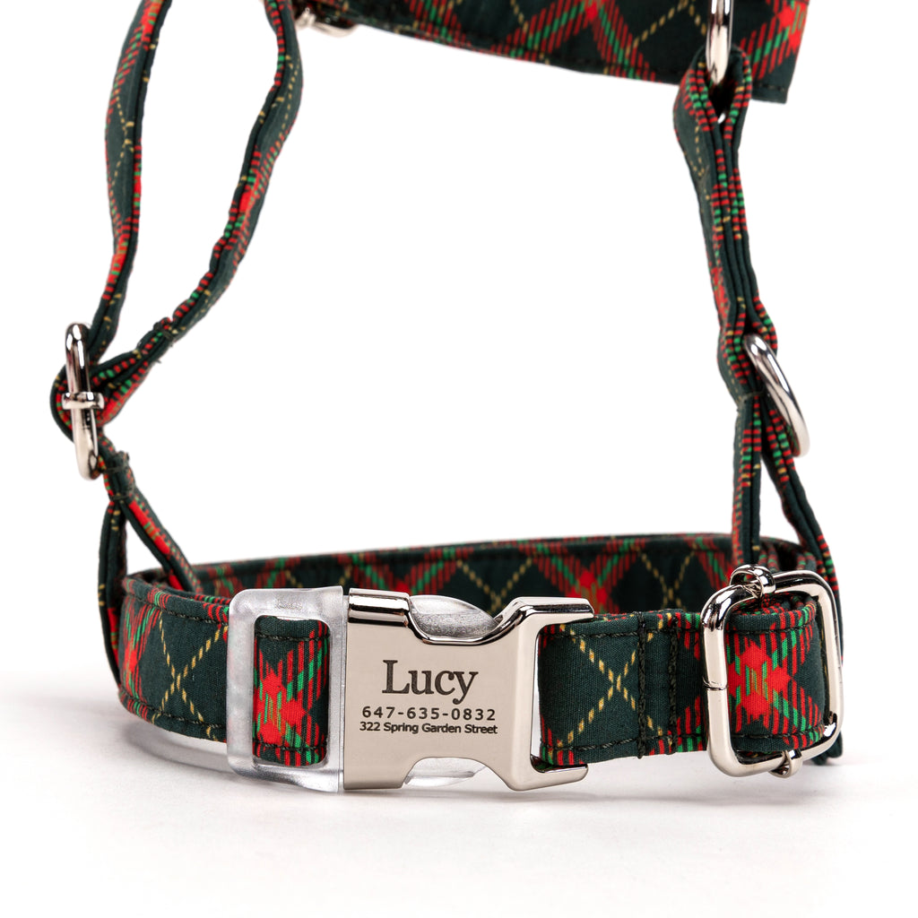 100% Cotton Adjustable No Pull Dog Harness  Christmas Plaid front