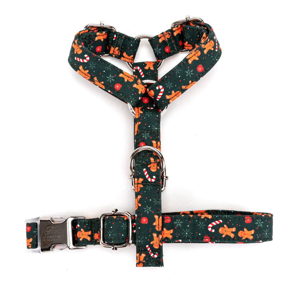 100% Cotton Adjustable No Pull Dog Harness  Gingerbread Man top