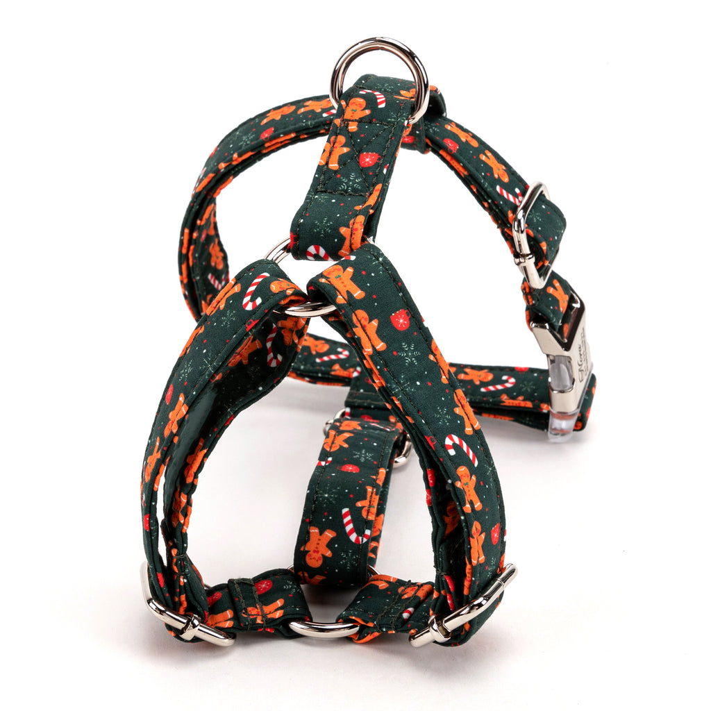 100% Cotton Adjustable No Pull Dog Harness  Gingerbread Man back