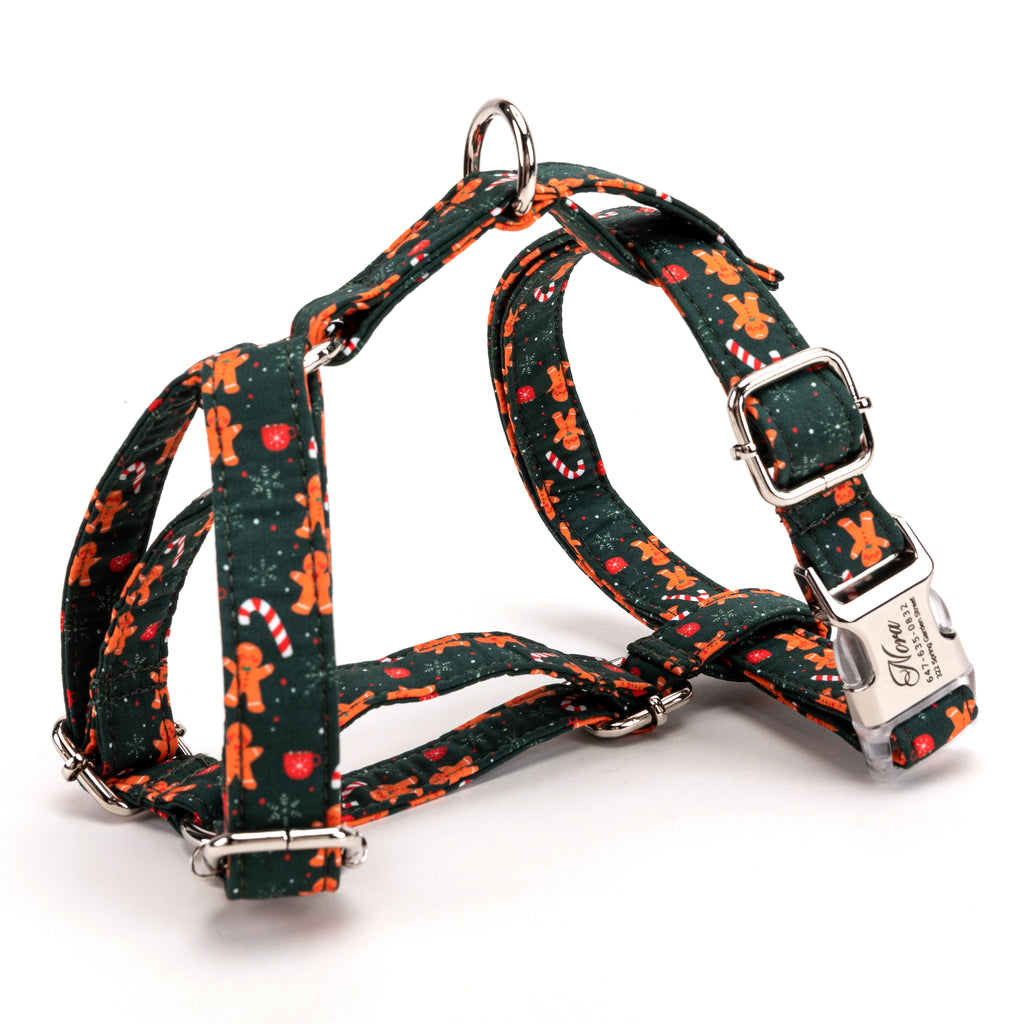 100% Cotton Adjustable No Pull Dog Harness  Gingerbread Man side
