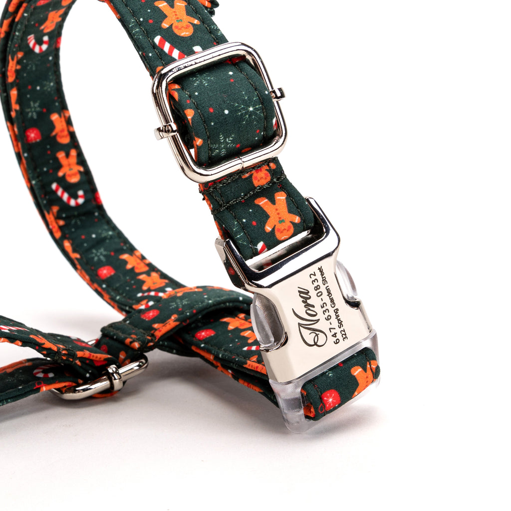 100% Cotton Adjustable No Pull Dog Harness  Gingerbread Man buckle