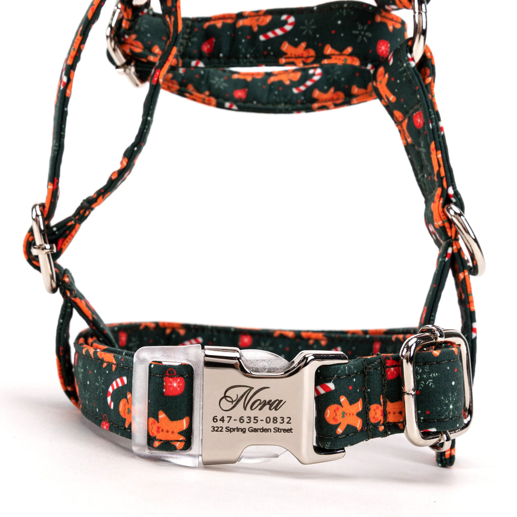 100% Cotton Adjustable No Pull Dog Harness  Gingerbread Man front