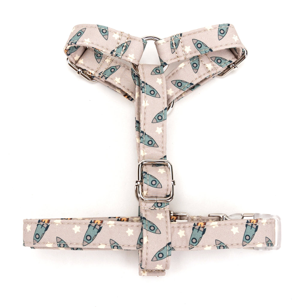 100% Cotton Adjustable No Pull Dog Harness  Retro Rocket bottom
