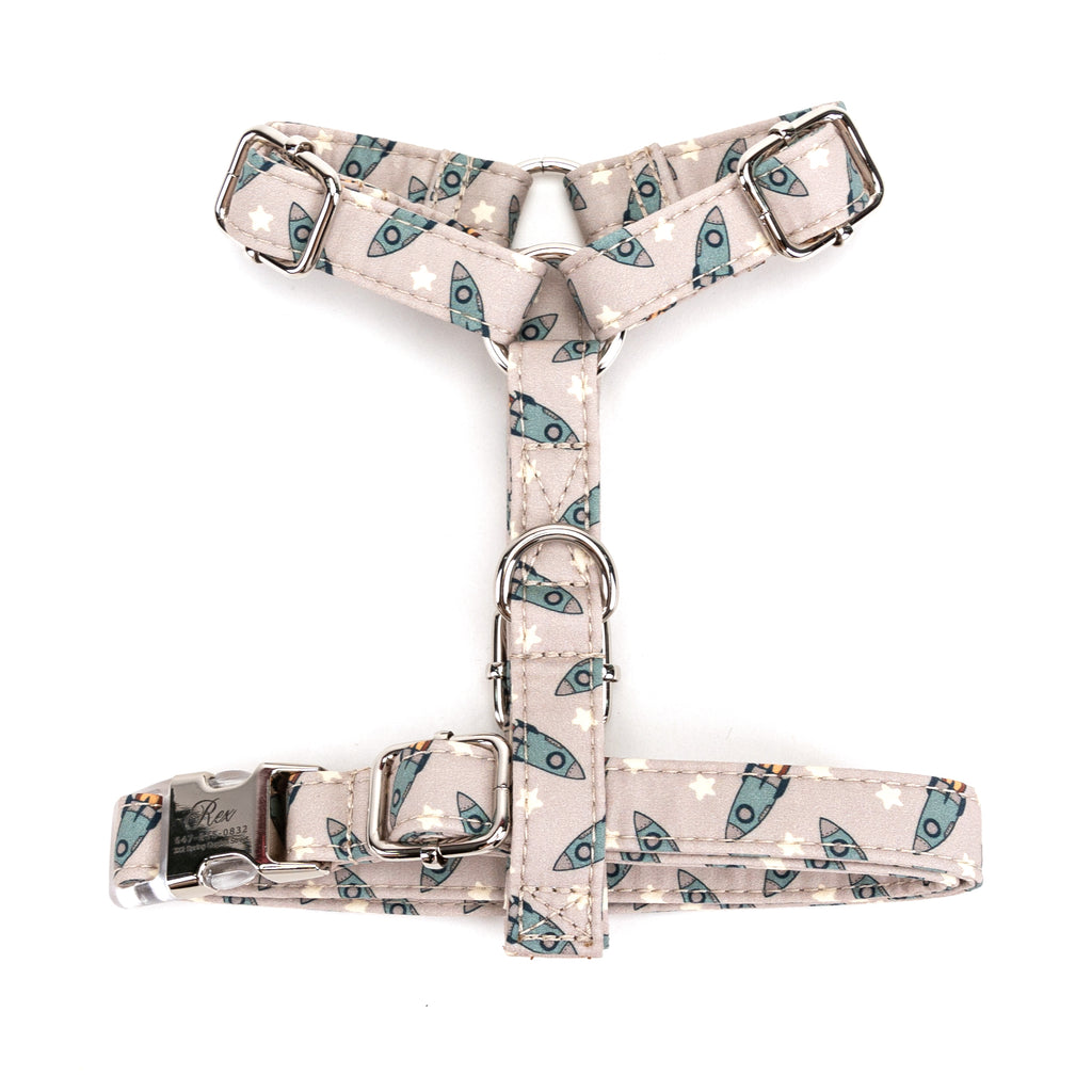 100% Cotton Adjustable No Pull Dog Harness  Retro Rocket top