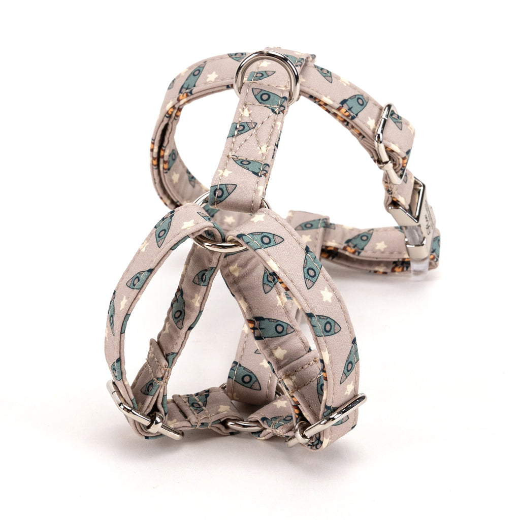 100% Cotton Adjustable No Pull Dog Harness  Retro Rocket back