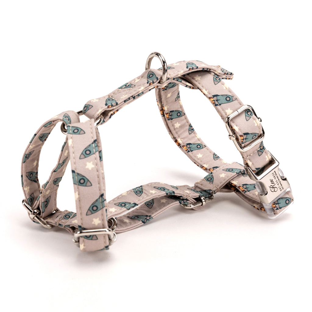 100% Cotton Adjustable No Pull Dog Harness  Retro Rocket side