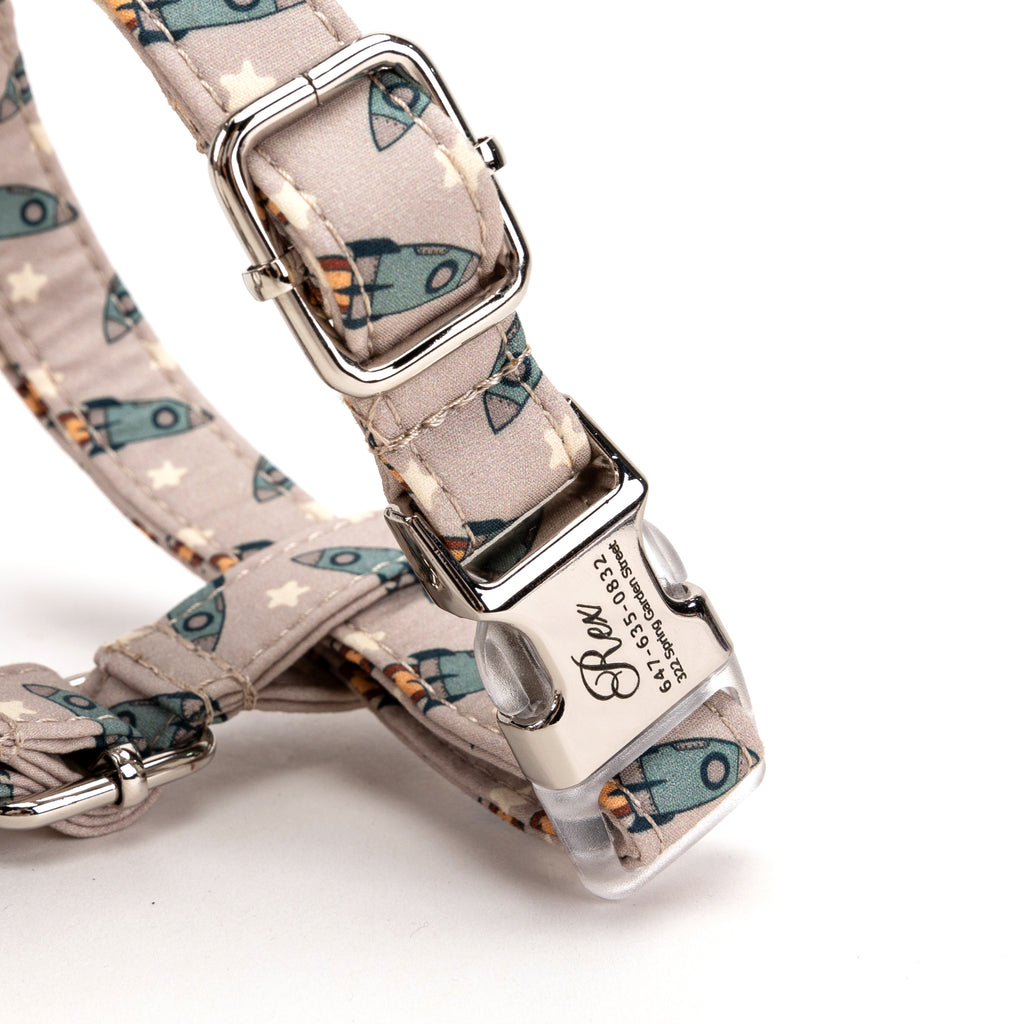 100% Cotton Adjustable No Pull Dog Harness  Retro Rocket buckle