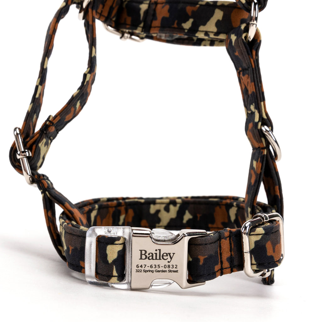 100% Cotton Adjustable No Pull Dog Harness  Camo front