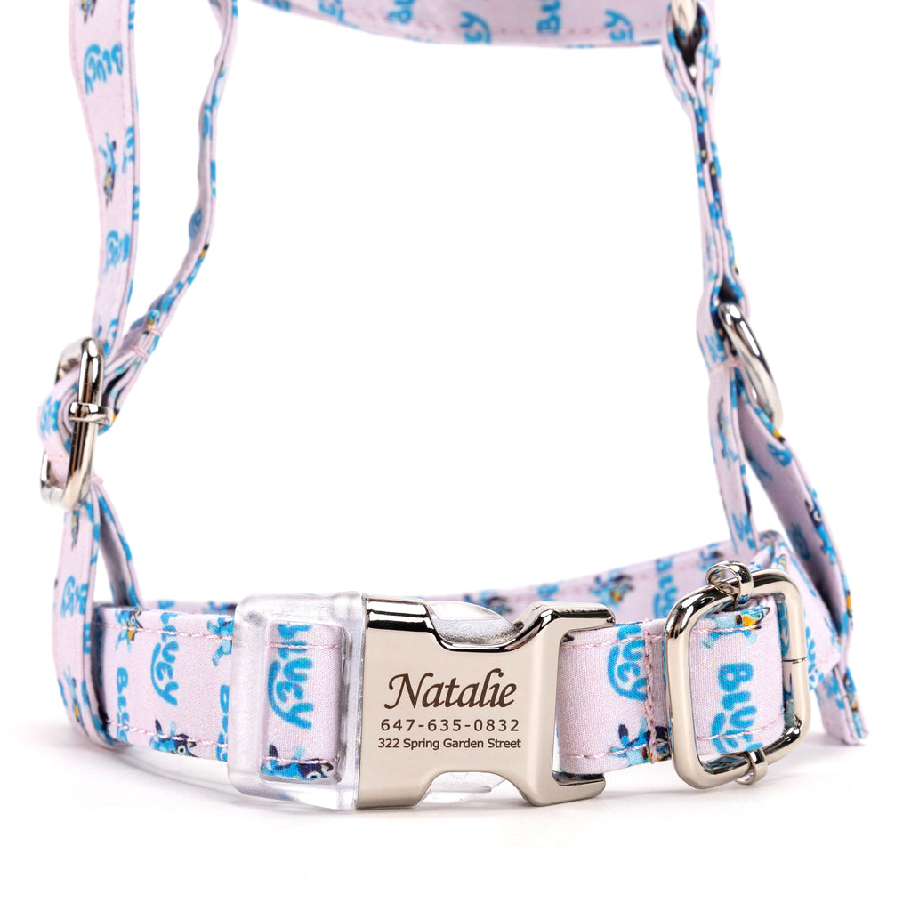 100% Cotton Adjustable No Pull Dog Harness Bluey FRONT