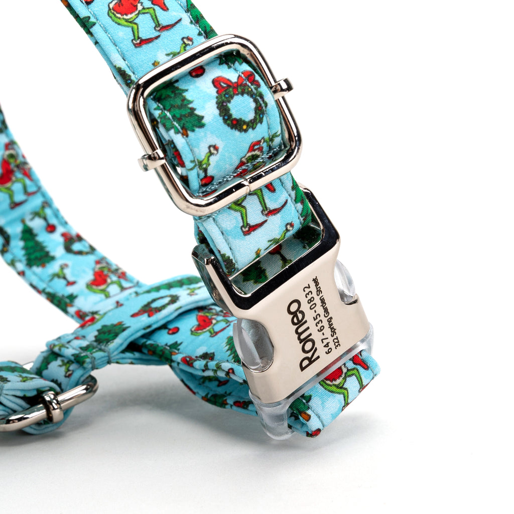 100% Cotton Adjustable No Pull Dog Harness The Grinch BUCKLE