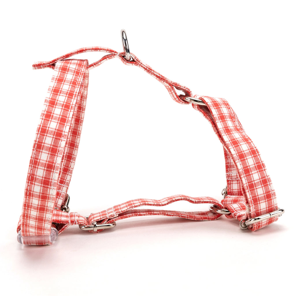 100% Cotton Adjustable No Pull Dog Harness Gingham Orange MAIN