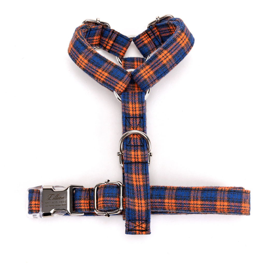 100% Cotton Adjustable No Pull Dog Harness MacDonald Orange & Blue TOP