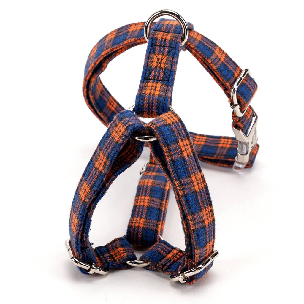 100% Cotton Adjustable No Pull Dog Harness MacDonald Orange & Blue BACK