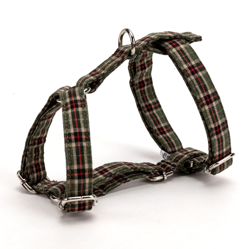 100% Cotton No Pull Dog Harness MacPherson Hunting Green SIDE