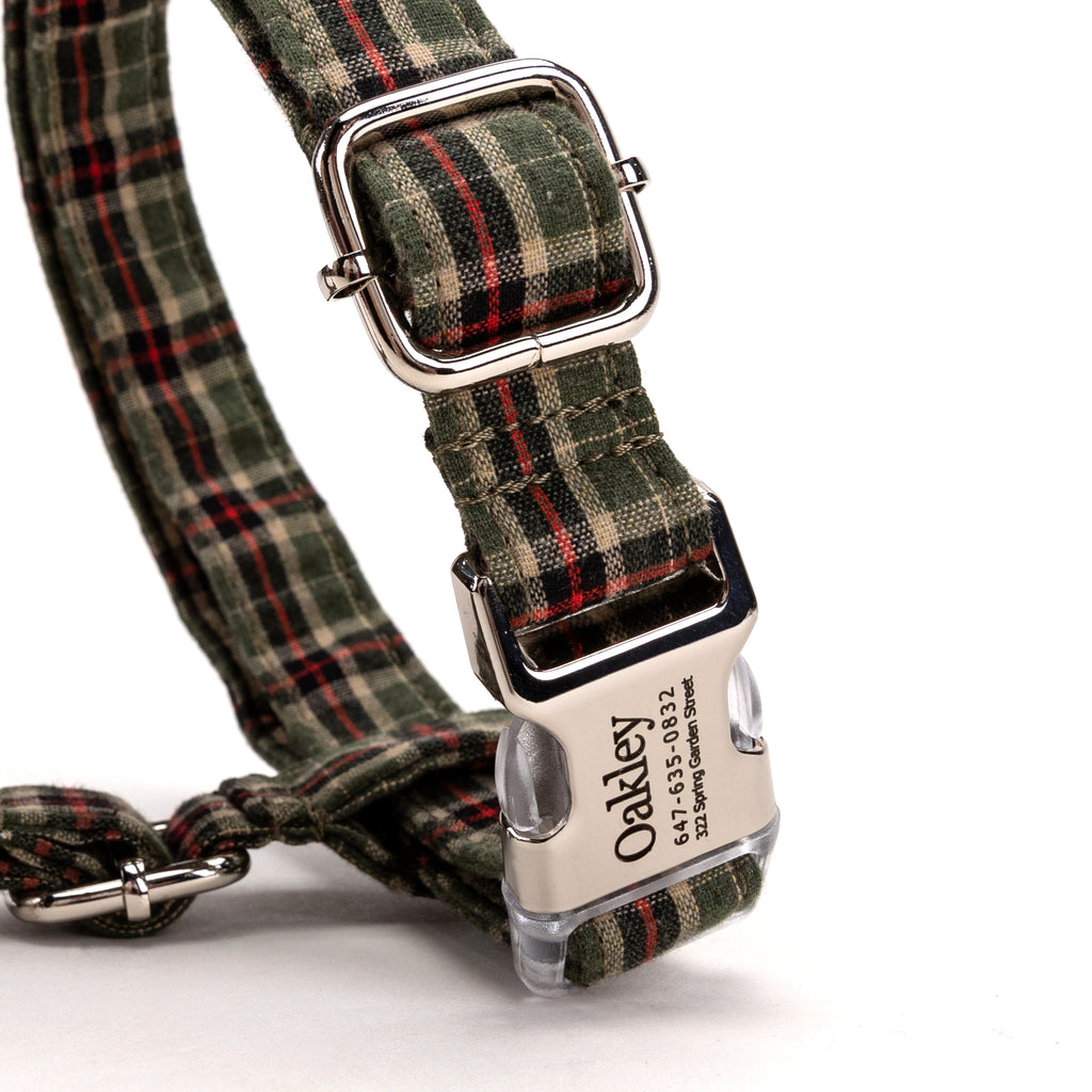 100% Cotton No Pull Dog Harness MacPherson Hunting Green BUCKLE