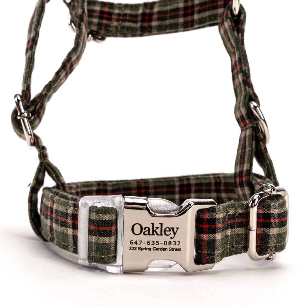 100% Cotton No Pull Dog Harness MacPherson Hunting Green FRONT