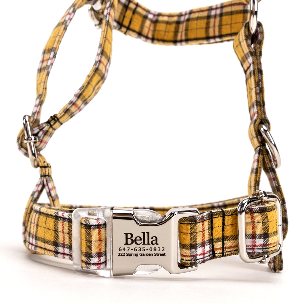 100% Cotton No Pull Dog Harness MacPherson Hunting Yellow FRONT