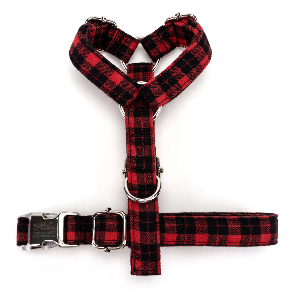 100% Cotton Adjustable No Pull Dog Harness Black Watch Red TOP