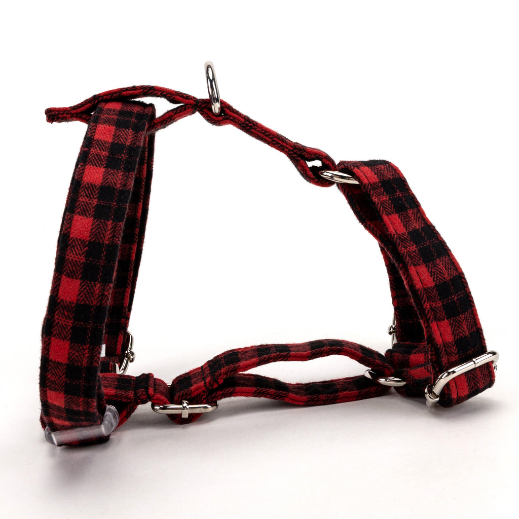 100% Cotton Adjustable No Pull Dog Harness Black Watch Red MAIN