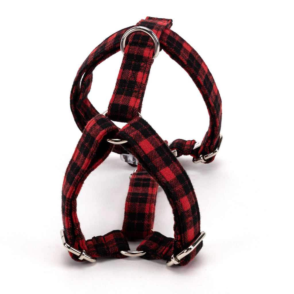 100% Cotton Adjustable No Pull Dog Harness Black Watch Red BACK