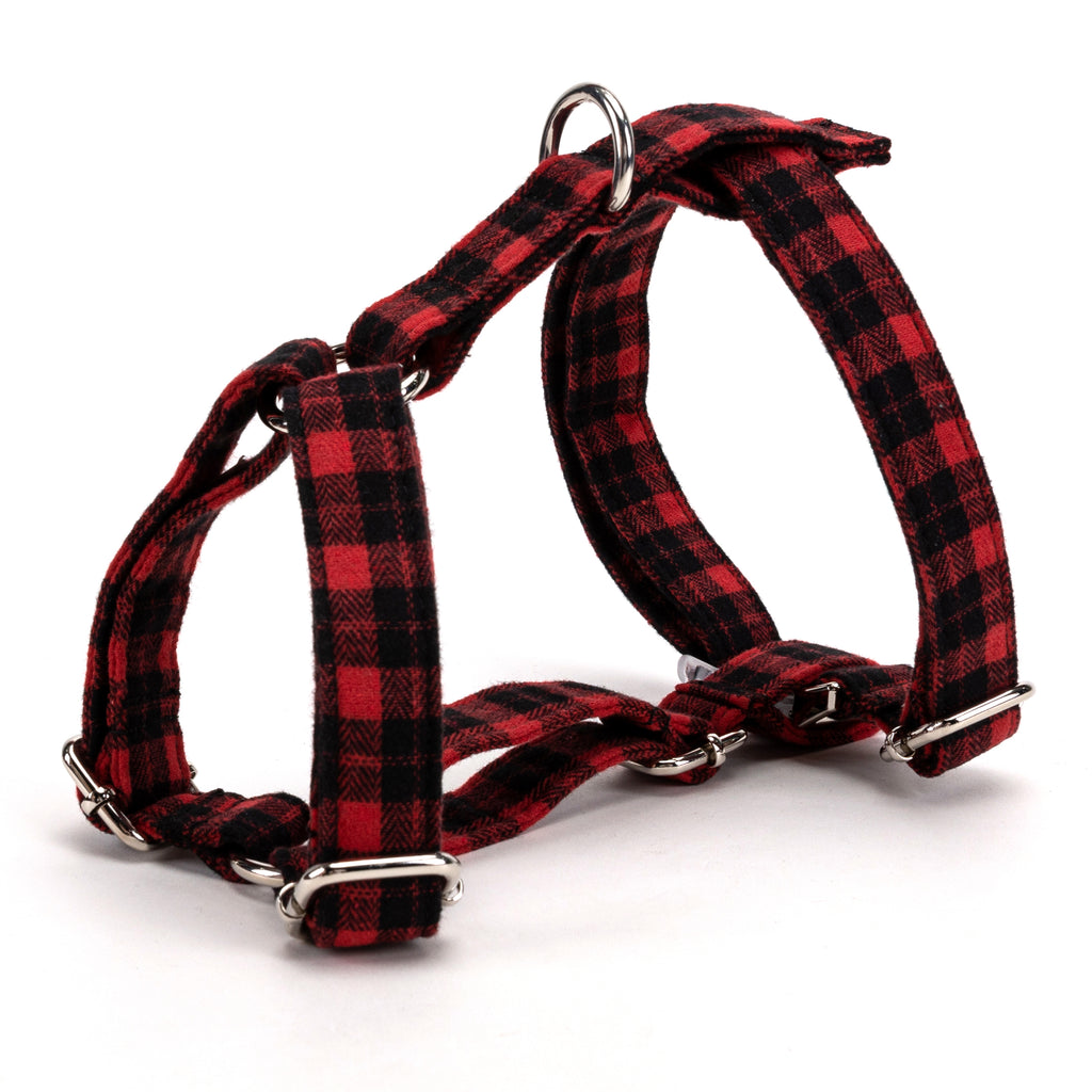 100% Cotton Adjustable No Pull Dog Harness Black Watch Red SIDE
