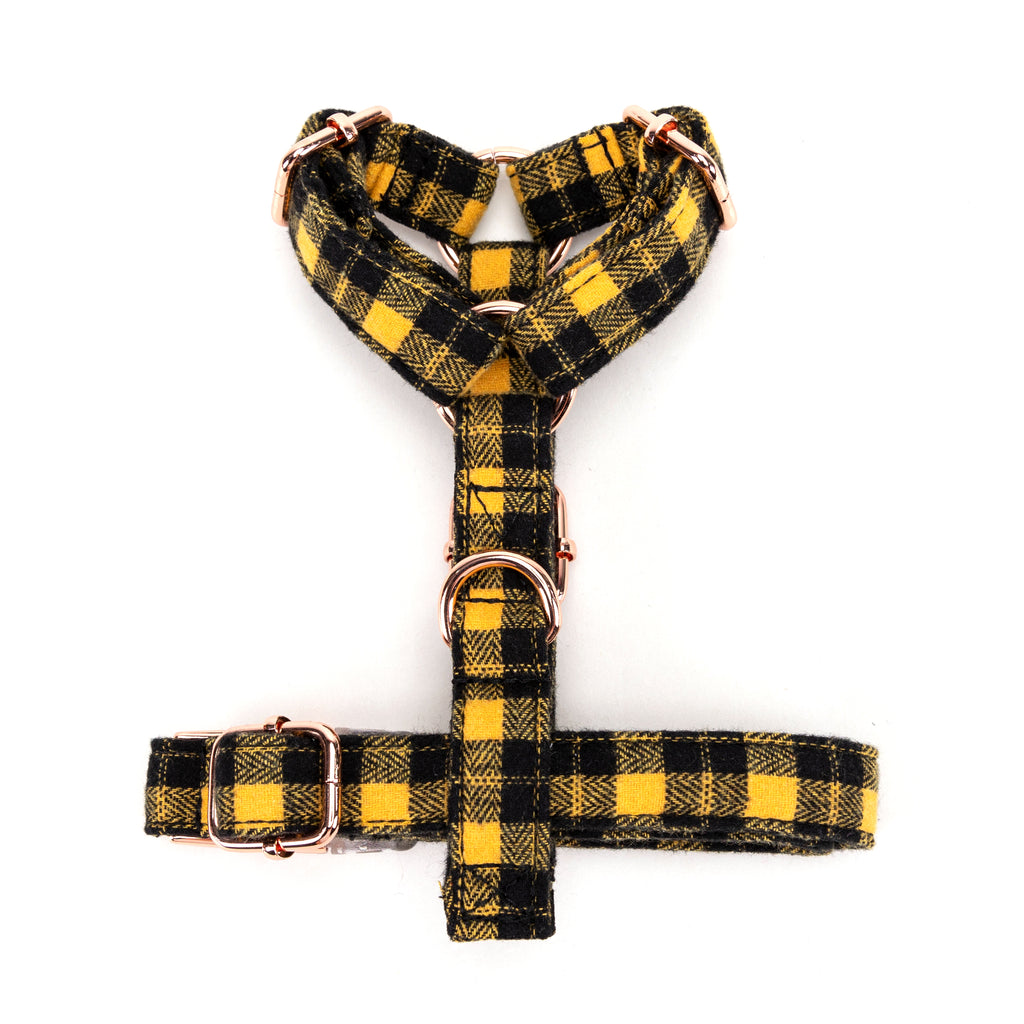 100% Cotton Adjustable No Pull Dog Harness Black Watch Yellow bottom