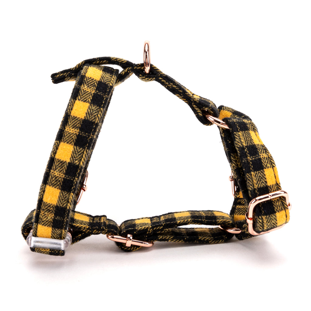 100% Cotton Adjustable No Pull Dog Harness Black Watch Yellow main