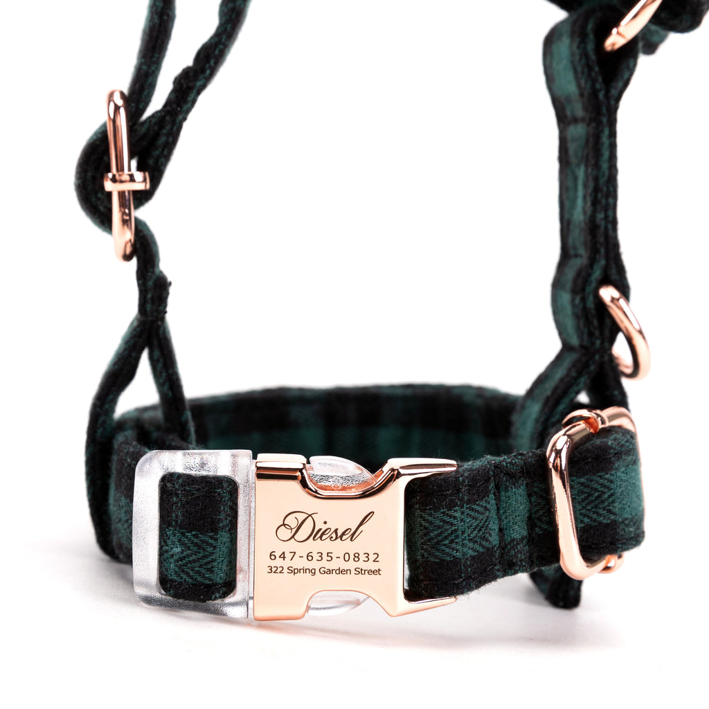 100% Cotton Adjustable No Pull Dog Harness Black Watch Army front