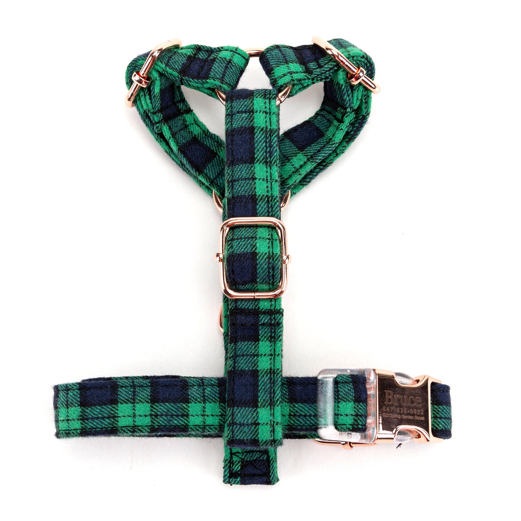 100% Cotton Adjustable No Pull Dog Harness Black Watch Lime top