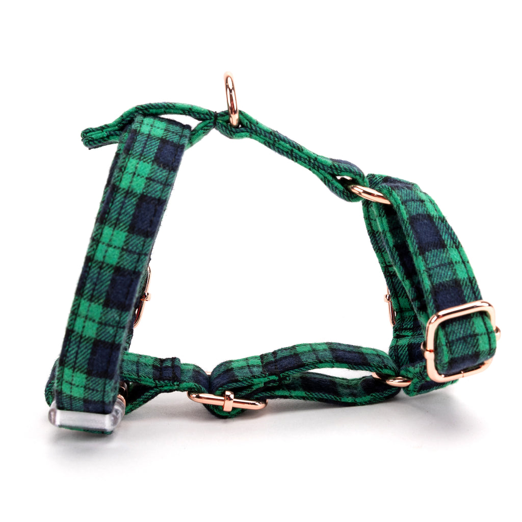 100% Cotton Adjustable No Pull Dog Harness Black Watch Lime main