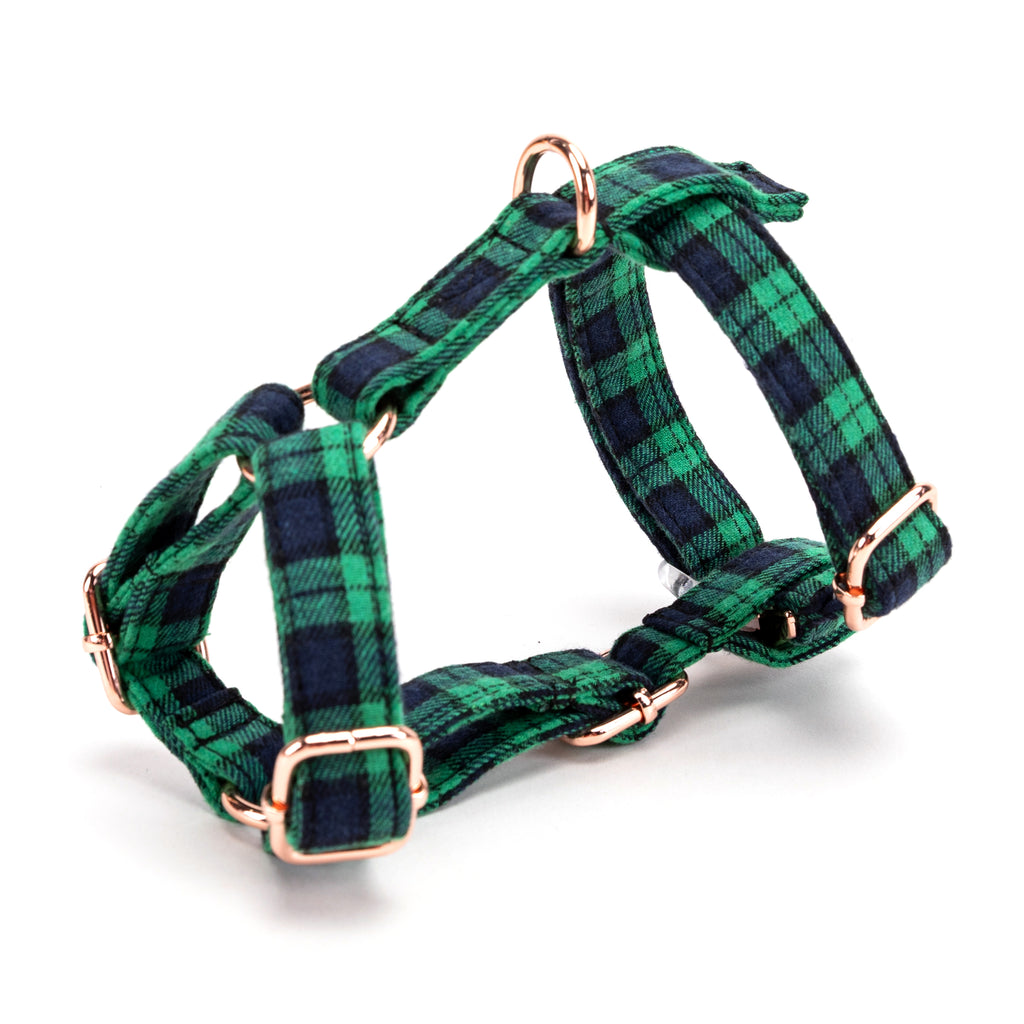 100% Cotton Adjustable No Pull Dog Harness Black Watch Lime side