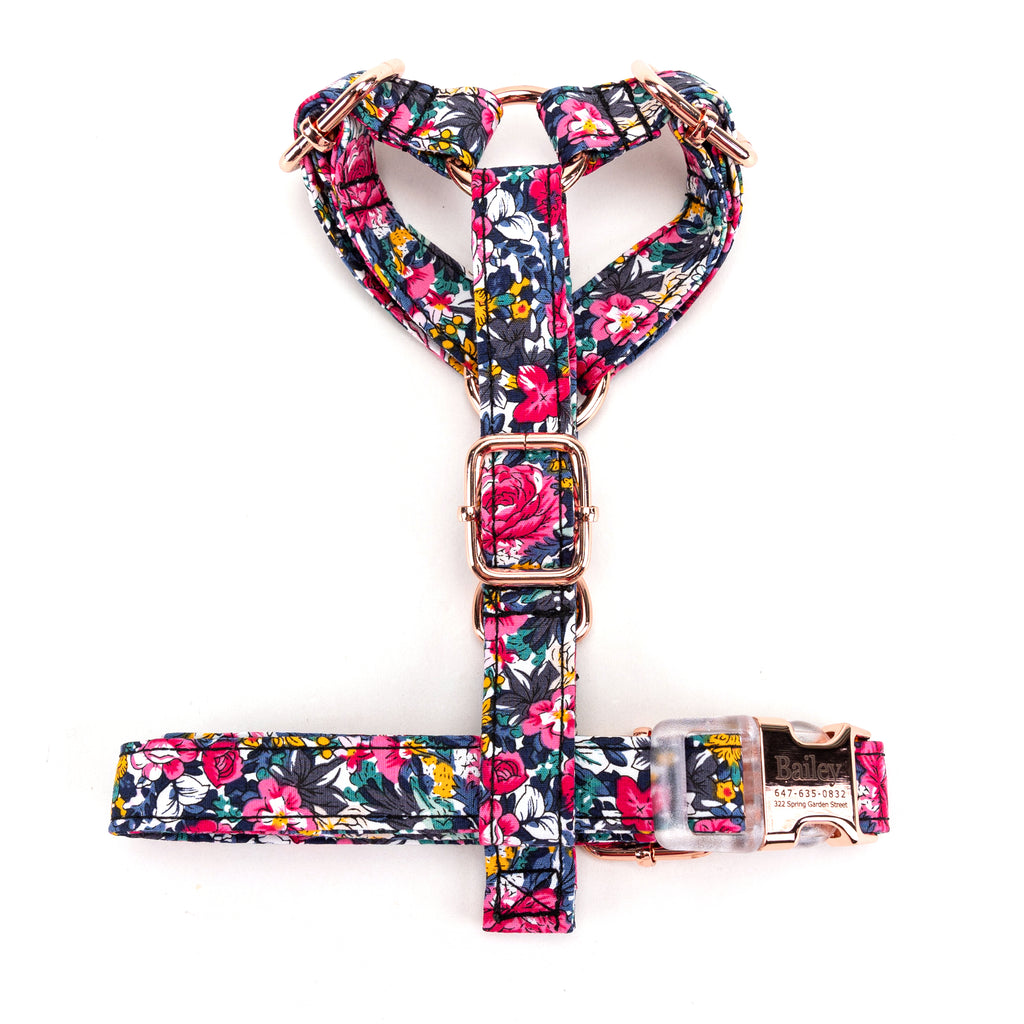 100% Cotton Adjustable No Pull Dog Harness Blossom Blue top