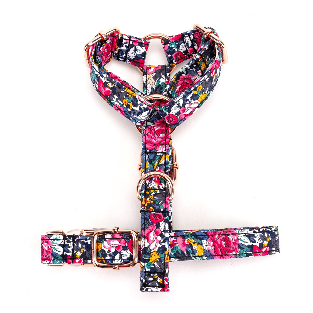 100% Cotton Adjustable No Pull Dog Harness Blossom Blue bottom