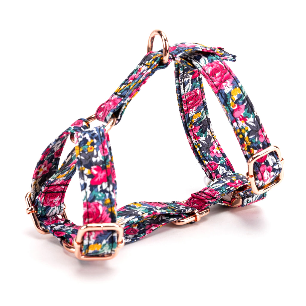 100% Cotton Adjustable No Pull Dog Harness Blossom Blue side
