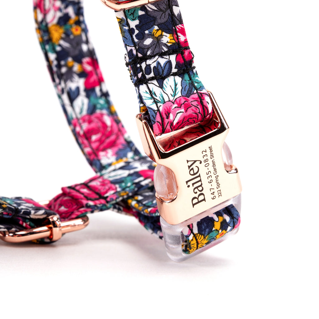 100% Cotton Adjustable No Pull Dog Harness Blossom Blue buckle