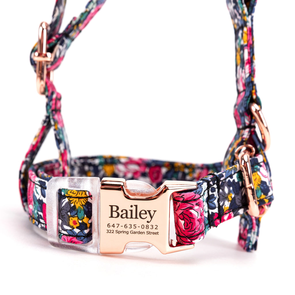 100% Cotton Adjustable No Pull Dog Harness Blossom Blue front