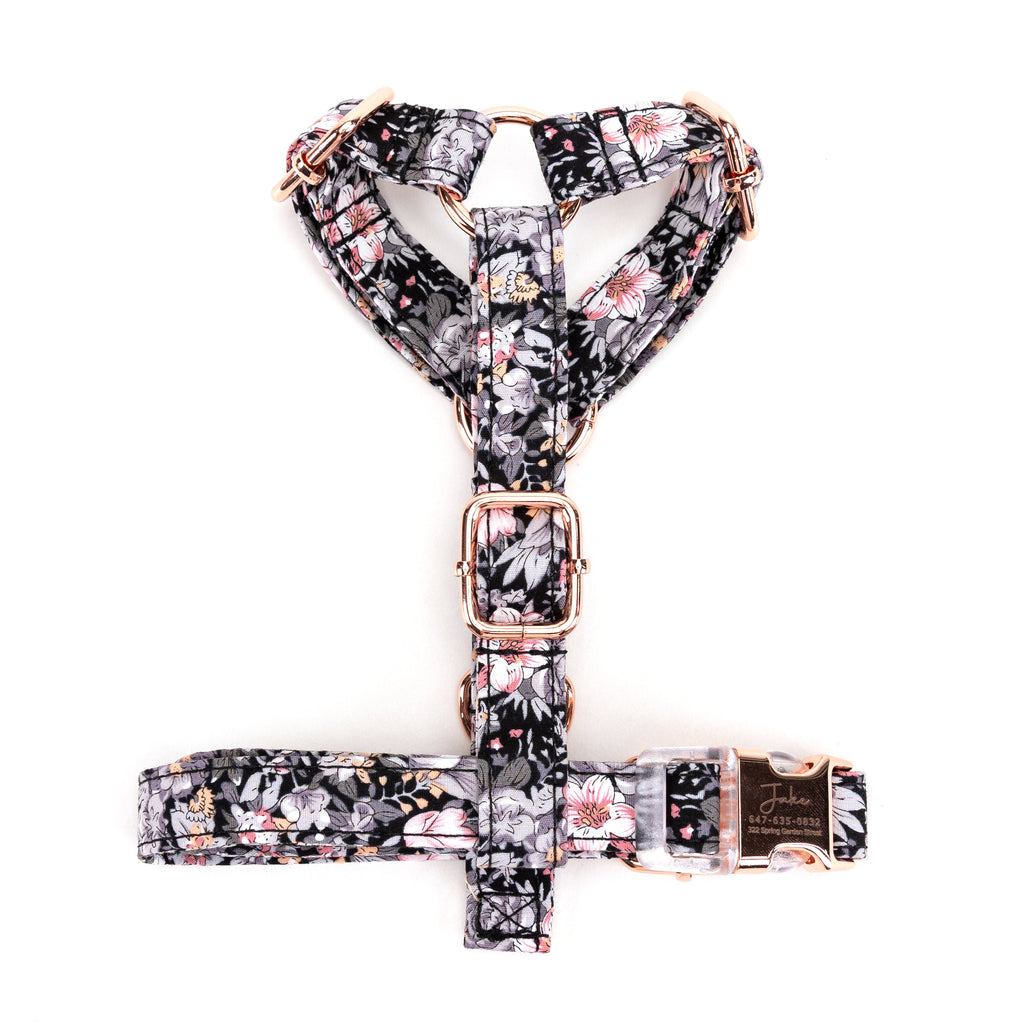 100% Cotton Adjustable No Pull Dog Harness Blossom Grey top