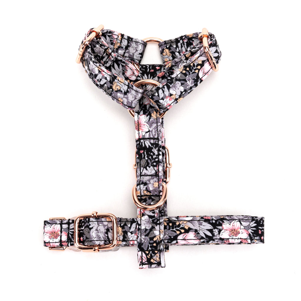 100% Cotton Adjustable No Pull Dog Harness Blossom Grey bottom
